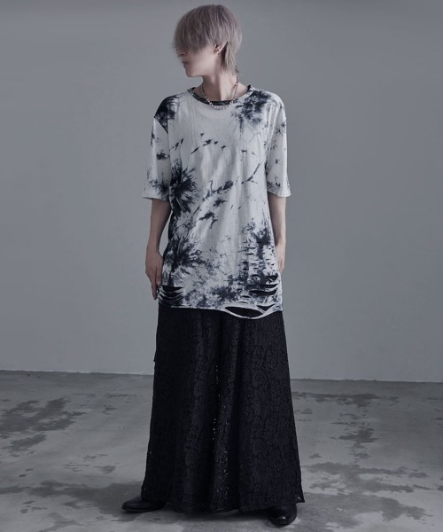 SILVER BULLET(シルバーバレット)の「『Bernings Sho/バーニングショー』ムラ染め天竺ダメージ加工半袖クルーネック(Tシャツ/カットソー・メンズ・ブラック×ベージュ/ブラック×レッド/ホワイト×ブラック・XL/L/M)」の5枚目の写真