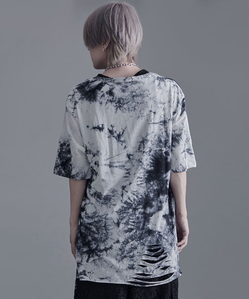 SILVER BULLET(シルバーバレット)の「『Bernings Sho/バーニングショー』ムラ染め天竺ダメージ加工半袖クルーネック(Tシャツ/カットソー・メンズ・ブラック×ベージュ/ブラック×レッド/ホワイト×ブラック・XL/L/M)」の6枚目の写真