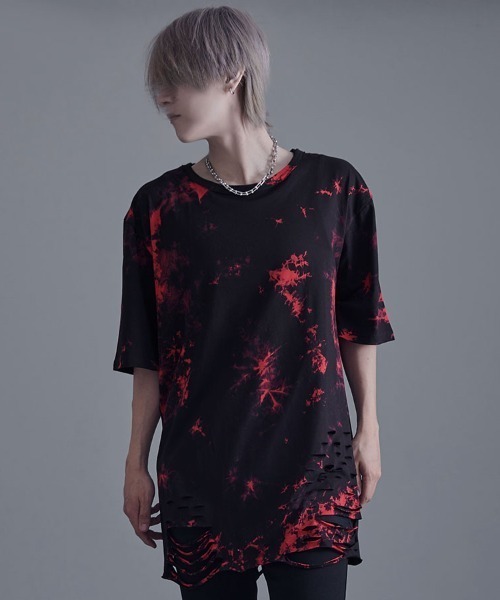 SILVER BULLET(シルバーバレット)の「『Bernings Sho/バーニングショー』ムラ染め天竺ダメージ加工半袖クルーネック(Tシャツ/カットソー・メンズ・ブラック×ベージュ/ブラック×レッド/ホワイト×ブラック・XL/L/M)」の7枚目の写真