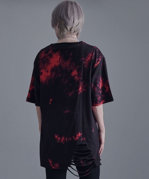 SILVER BULLET(シルバーバレット)の「『Bernings Sho/バーニングショー』ムラ染め天竺ダメージ加工半袖クルーネック(Tシャツ/カットソー・メンズ・ブラック×ベージュ/ブラック×レッド/ホワイト×ブラック・XL/L/M)」の9枚目の写真