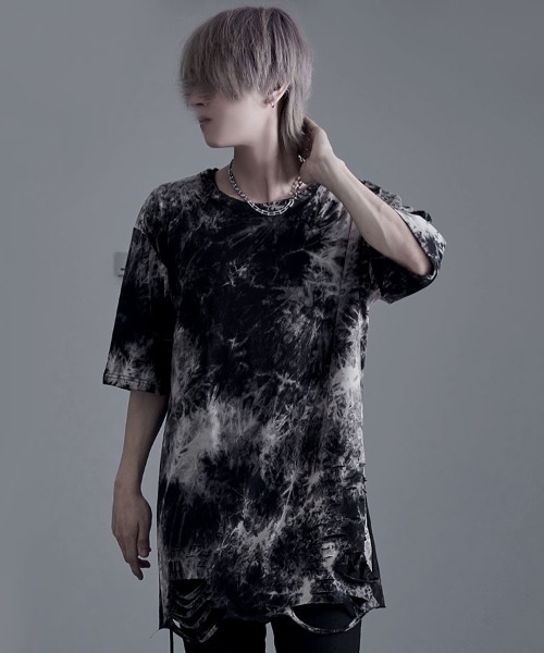 SILVER BULLET(シルバーバレット)の「『Bernings Sho/バーニングショー』ムラ染め天竺ダメージ加工半袖クルーネック(Tシャツ/カットソー・メンズ・ブラック×ベージュ/ブラック×レッド/ホワイト×ブラック・XL/L/M)」の10枚目の写真