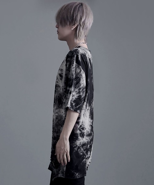 SILVER BULLET(シルバーバレット)の「『Bernings Sho/バーニングショー』ムラ染め天竺ダメージ加工半袖クルーネック(Tシャツ/カットソー・メンズ・ブラック×ベージュ/ブラック×レッド/ホワイト×ブラック・XL/L/M)」の12枚目の写真