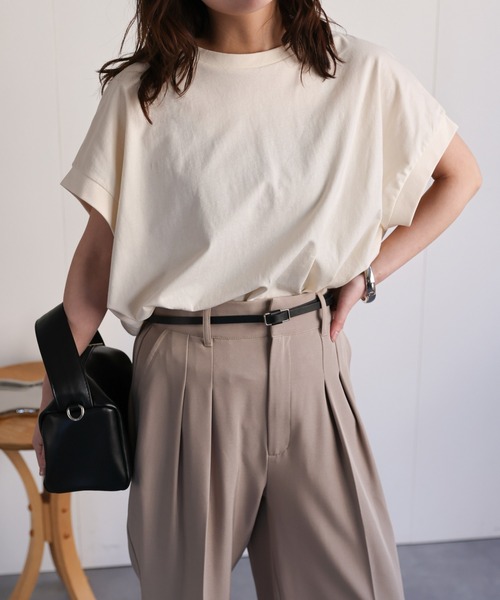 ap retro(アプレトロ)の「【接触冷感】フレンチスリーブTee / オーバーサイズTeeシャツ(Tシャツ/カットソー・レディース・ブルー/アイボリー/ブラック/チャコール・FREE)」の6枚目の写真