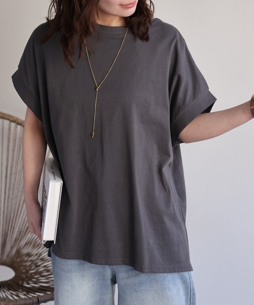 ap retro(アプレトロ)の「【接触冷感】フレンチスリーブTee / オーバーサイズTeeシャツ(Tシャツ/カットソー・レディース・ブルー/アイボリー/ブラック/チャコール・FREE)」の12枚目の写真
