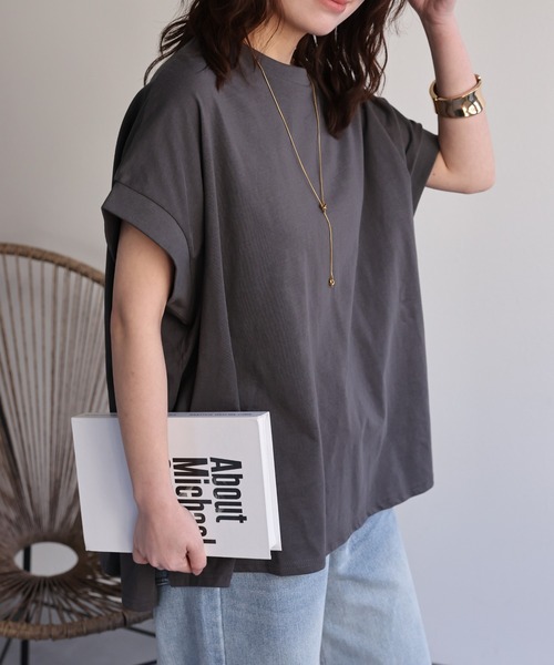 ap retro(アプレトロ)の「【接触冷感】フレンチスリーブTee / オーバーサイズTeeシャツ(Tシャツ/カットソー・レディース・ブルー/アイボリー/ブラック/チャコール・FREE)」の13枚目の写真