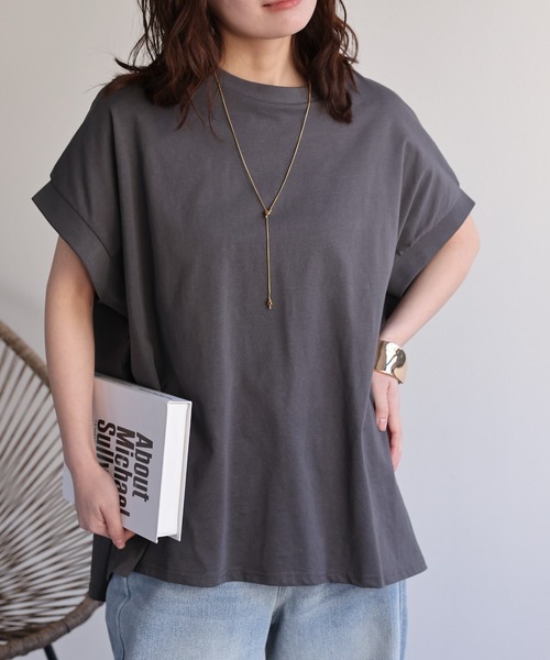 ap retro(アプレトロ)の「【接触冷感】フレンチスリーブTee / オーバーサイズTeeシャツ(Tシャツ/カットソー・レディース・ブルー/アイボリー/ブラック/チャコール・FREE)」の11枚目の写真