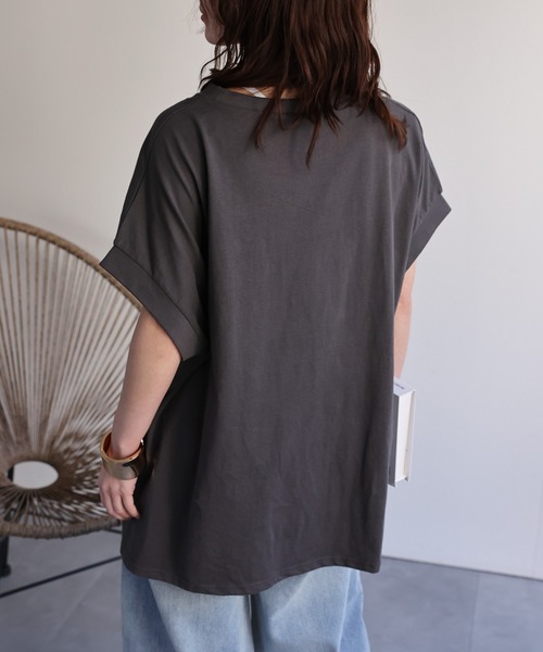ap retro(アプレトロ)の「【接触冷感】フレンチスリーブTee / オーバーサイズTeeシャツ(Tシャツ/カットソー・レディース・ブルー/アイボリー/ブラック/チャコール・FREE)」の14枚目の写真