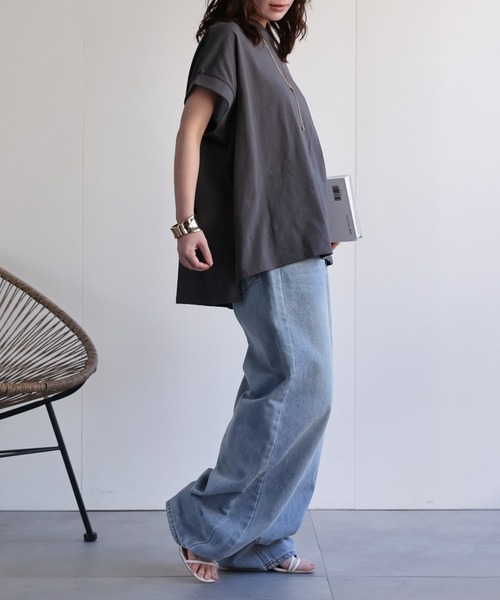 ap retro(アプレトロ)の「【接触冷感】フレンチスリーブTee / オーバーサイズTeeシャツ(Tシャツ/カットソー・レディース・ブルー/アイボリー/ブラック/チャコール・FREE)」の17枚目の写真