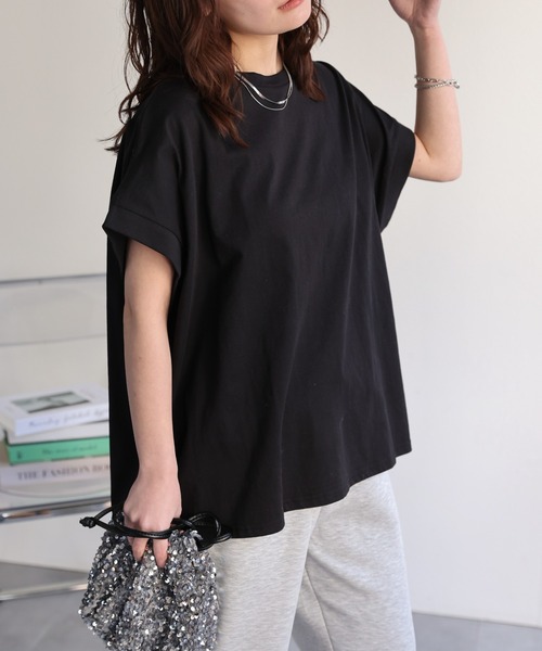 ap retro(アプレトロ)の「【接触冷感】フレンチスリーブTee / オーバーサイズTeeシャツ(Tシャツ/カットソー・レディース・ブルー/アイボリー/ブラック/チャコール・FREE)」の20枚目の写真
