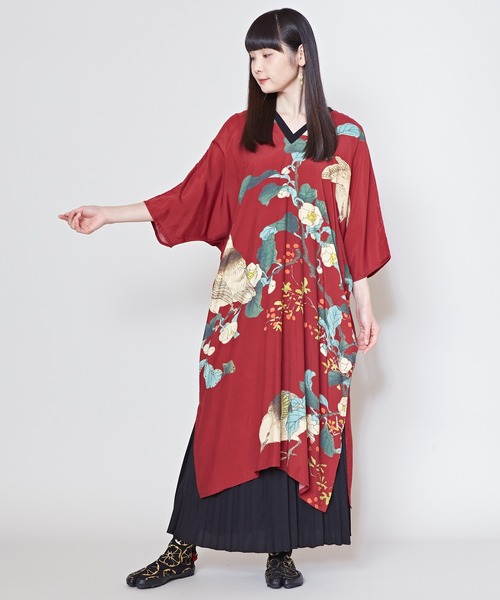 倭物やカヤ(ワモノヤカヤ)の「【倭物やカヤ】花鳥ワンピース(ワンピース・レディース・ブラック/レッド/ホワイト/ネイビー・FREE)」の12枚目の写真