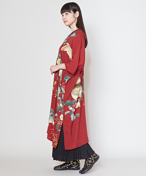 倭物やカヤ(ワモノヤカヤ)の「【倭物やカヤ】花鳥ワンピース(ワンピース・レディース・ブラック/レッド/ホワイト/ネイビー・FREE)」の13枚目の写真