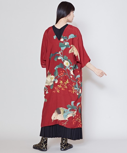 倭物やカヤ(ワモノヤカヤ)の「【倭物やカヤ】花鳥ワンピース(ワンピース・レディース・ブラック/レッド/ホワイト/ネイビー・FREE)」の14枚目の写真