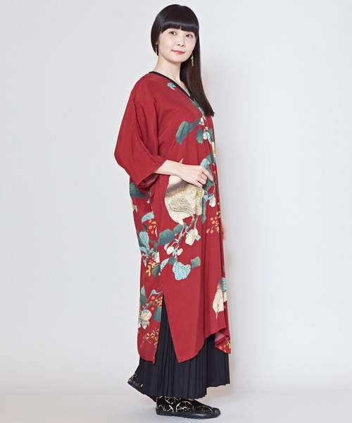 倭物やカヤ(ワモノヤカヤ)の「【倭物やカヤ】花鳥ワンピース(ワンピース・レディース・ブラック/レッド/ホワイト/ネイビー・FREE)」の16枚目の写真