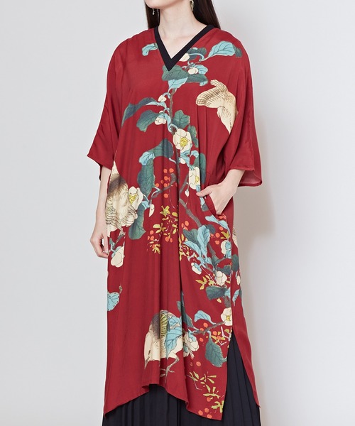 倭物やカヤ(ワモノヤカヤ)の「【倭物やカヤ】花鳥ワンピース(ワンピース・レディース・ブラック/レッド/ホワイト/ネイビー・FREE)」の17枚目の写真