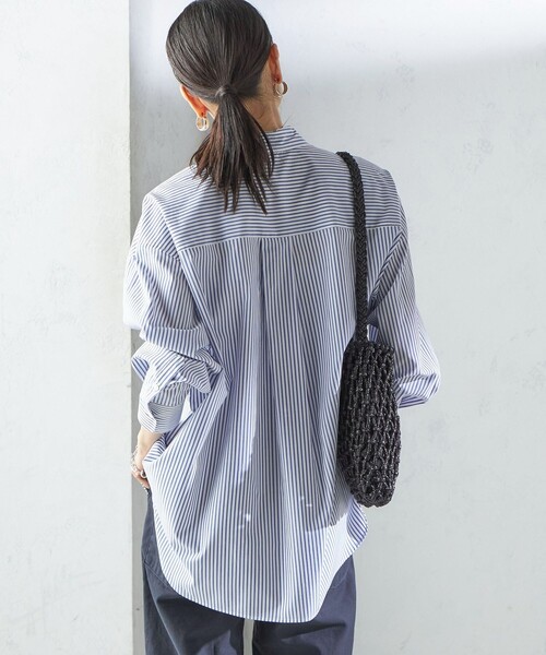 SHIPS Primary Navy Label:コットン タイプライター ビッグ シャツ