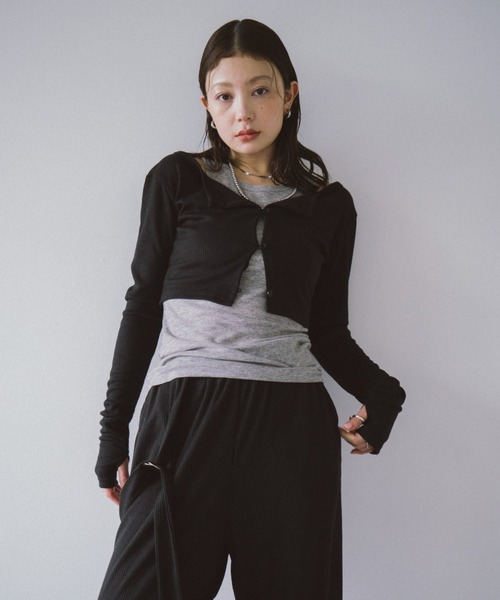 HANNE（アン）の「コンパクトリブカーディガン（カーディガン/ボレロ・レディース・ベージュ/ブラック・FREE）」の14枚目の写真