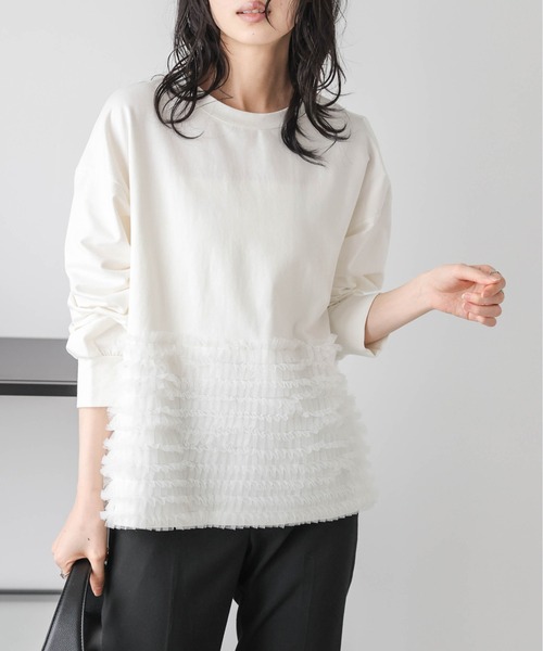 AMELY(エミリー)の「チュールフリルプルオーバー(Tシャツ/カットソー・レディース・ブラック/グレー/ホワイト・フリー)」の6枚目の写真