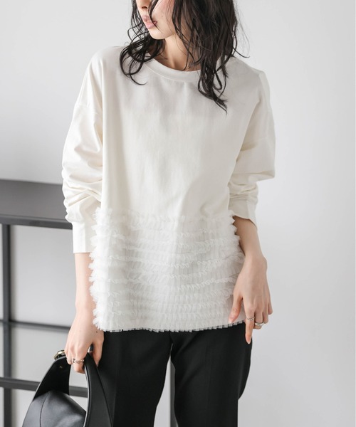 AMELY(エミリー)の「チュールフリルプルオーバー(Tシャツ/カットソー・レディース・ブラック/グレー/ホワイト・フリー)」の7枚目の写真