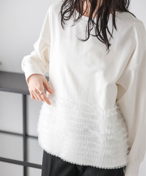 AMELY(エミリー)の「チュールフリルプルオーバー(Tシャツ/カットソー・レディース・ブラック/グレー/ホワイト・フリー)」の8枚目の写真