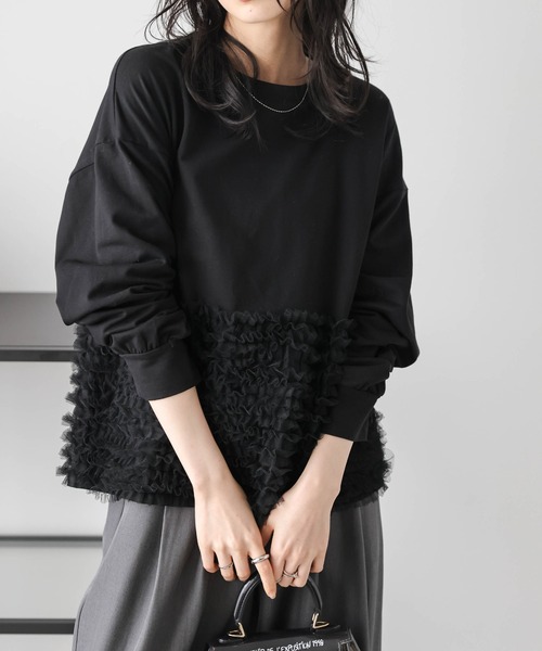 AMELY(エミリー)の「チュールフリルプルオーバー(Tシャツ/カットソー・レディース・ブラック/グレー/ホワイト・フリー)」の12枚目の写真