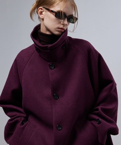 EMMA CLOTHES（エマクローズ）の「ビーバーメルトン オーバーサイズ ロングステンカラーコート/ラグランルーズスリーブ【ENDER PRODUCTS/エンダープロダクツ】（ステンカラーコート・メンズ・ダークグリーン/ブラウン系その他2/ナチュラル/ダークブラウン/ベージュ/チャコールグレー/ブラック/ダークネイビー/ワイン系・L/M）」の9枚目の写真