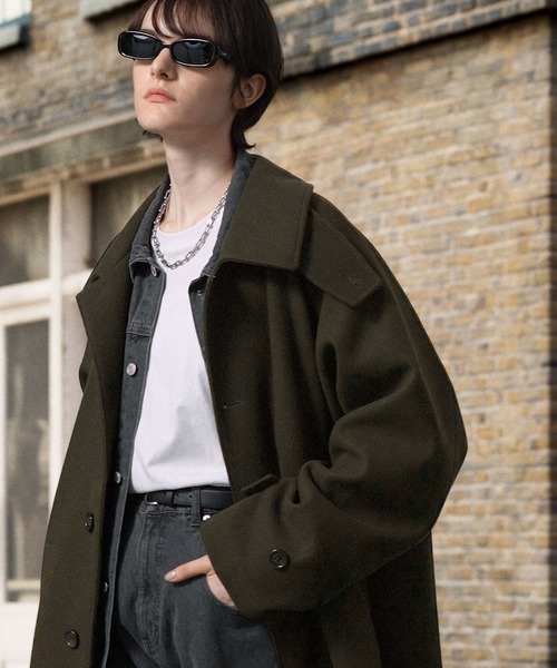 EMMA CLOTHES（エマクローズ）の「ビーバーメルトン オーバーサイズ ロングステンカラーコート/ラグランルーズスリーブ【ENDER PRODUCTS/エンダープロダクツ】（ステンカラーコート・メンズ・ダークグリーン/ブラウン系その他2/ナチュラル/ダークブラウン/ベージュ/チャコールグレー/ブラック/ダークネイビー/ワイン系・L/M）」の17枚目の写真