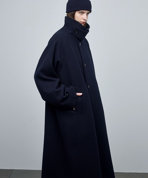 美品　ブラック　ビーバーメルトンオーバーサイズロングステンカラーコート ビーバーメルトン オーバーサイズ ロングステンカラーコート