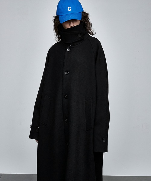 美品　ブラック　ビーバーメルトンオーバーサイズロングステンカラーコート ビーバーメルトン オーバーサイズ ロングステンカラーコート/ラグラン