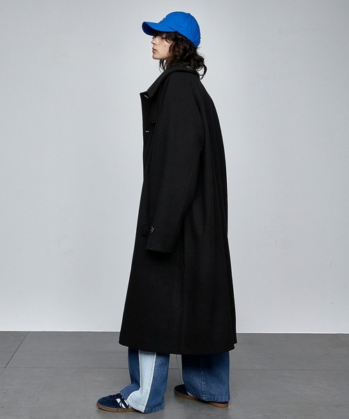 美品　ブラック　ビーバーメルトンオーバーサイズロングステンカラーコート ビーバーメルトン オーバーサイズ ロングステンカラーコート