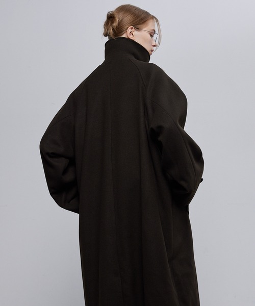 美品　ブラック　ビーバーメルトンオーバーサイズロングステンカラーコート セール】ビーバーメルトン オーバーサイズ ロングステンカラーコート