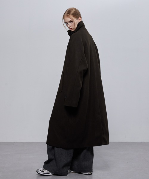 美品　ブラック　ビーバーメルトンオーバーサイズロングステンカラーコート セール】ビーバーメルトン オーバーサイズ ロングステンカラーコート