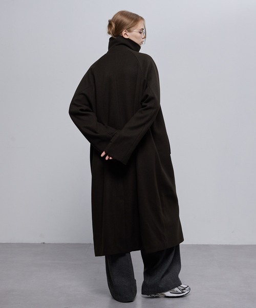 美品　ブラック　ビーバーメルトンオーバーサイズロングステンカラーコート セール】ビーバーメルトン オーバーサイズ ロングステンカラーコート