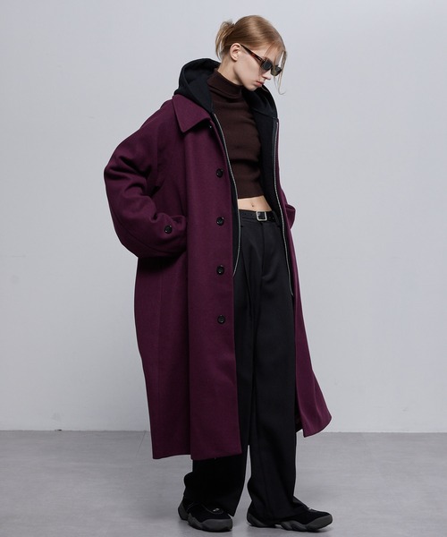 美品　ブラック　ビーバーメルトンオーバーサイズロングステンカラーコート ビーバーメルトン オーバーサイズ ロングステンカラーコート/ラグラン