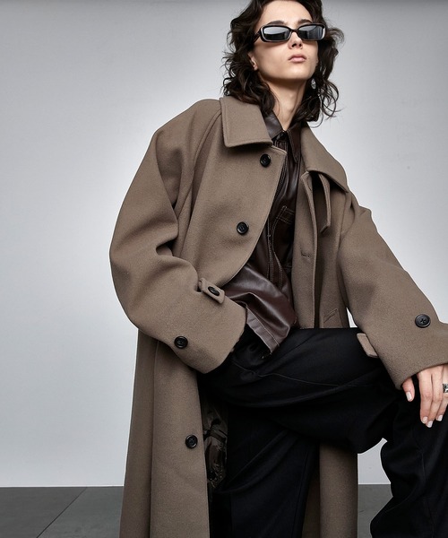 EMMA CLOTHES（エマクローズ）の「ビーバーメルトン オーバーサイズ ロングステンカラーコート/ラグランルーズスリーブ【ENDER PRODUCTS/エンダープロダクツ】（ステンカラーコート・メンズ・ダークグリーン/ブラウン系その他2/ナチュラル/ダークブラウン/ベージュ/チャコールグレー/ブラック/ダークネイビー/ワイン系・L/M）」の10枚目の写真