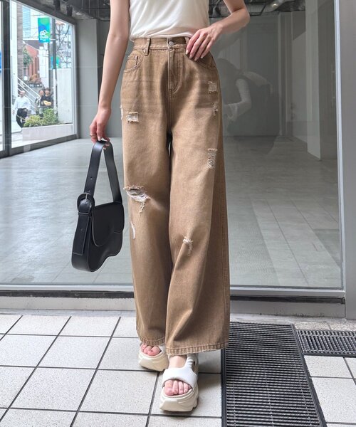 セール】[mline]クラッシュダメージデニム（デニムパンツ