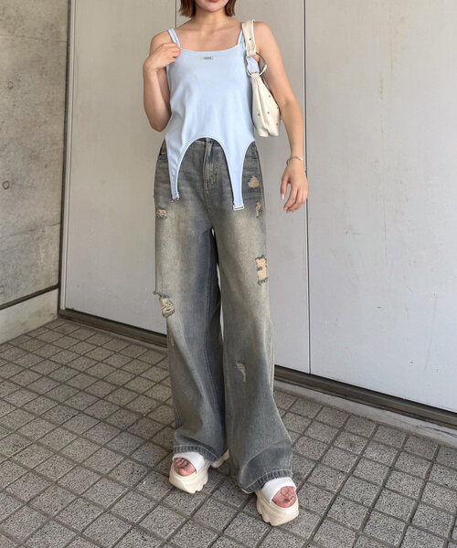 セール】[mline]クラッシュダメージデニム（デニムパンツ