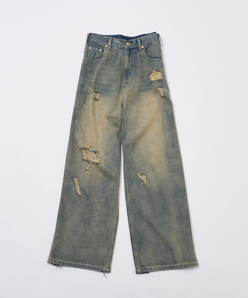 mline（エムライン）の「[mline]クラッシュダメージデニム（デニムパンツ・レディース・ブルー/ブラウン・1/2）」の14枚目の写真