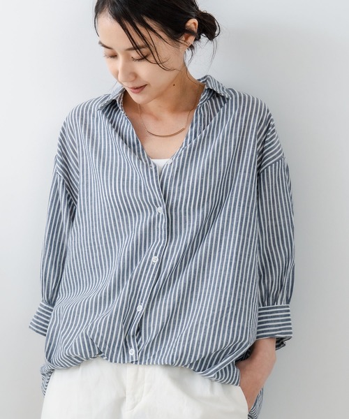 fort point(フォーポイント)の「【fort point/フォートポイント】ストライプスキッパーブラウス(シャツ/ブラウス・レディース・ブルー/ネイビー・MEDIUM)」の2枚目の写真