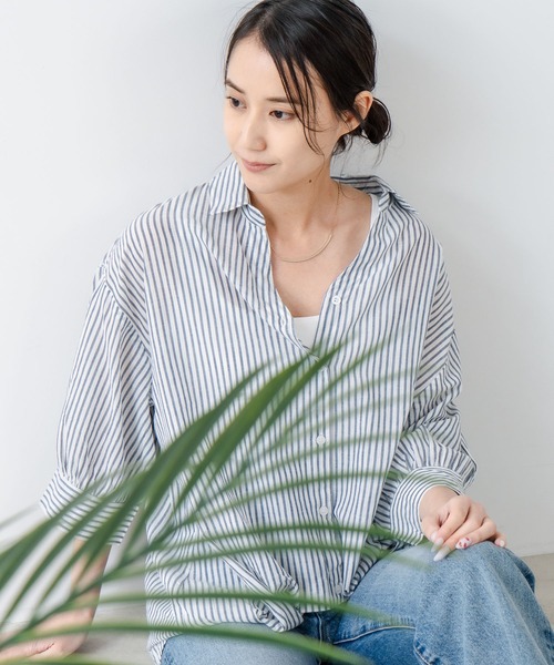 fort point(フォーポイント)の「【fort point/フォートポイント】ストライプスキッパーブラウス(シャツ/ブラウス・レディース・ブルー/ネイビー・MEDIUM)」の1枚目の写真