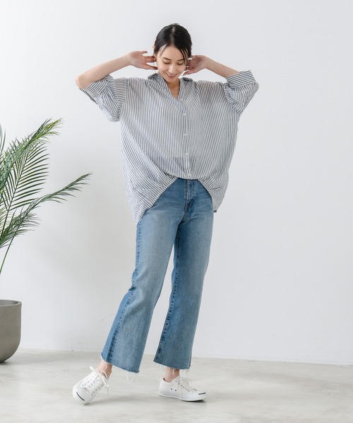 fort point(フォーポイント)の「【fort point/フォートポイント】ストライプスキッパーブラウス(シャツ/ブラウス・レディース・ブルー/ネイビー・MEDIUM)」の6枚目の写真