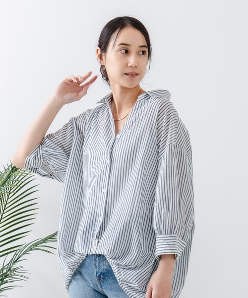 fort point(フォーポイント)の「【fort point/フォートポイント】ストライプスキッパーブラウス(シャツ/ブラウス・レディース・ブルー/ネイビー・MEDIUM)」の9枚目の写真