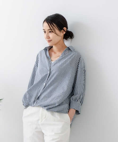 fort point(フォーポイント)の「【fort point/フォートポイント】ストライプスキッパーブラウス(シャツ/ブラウス・レディース・ブルー/ネイビー・MEDIUM)」の3枚目の写真