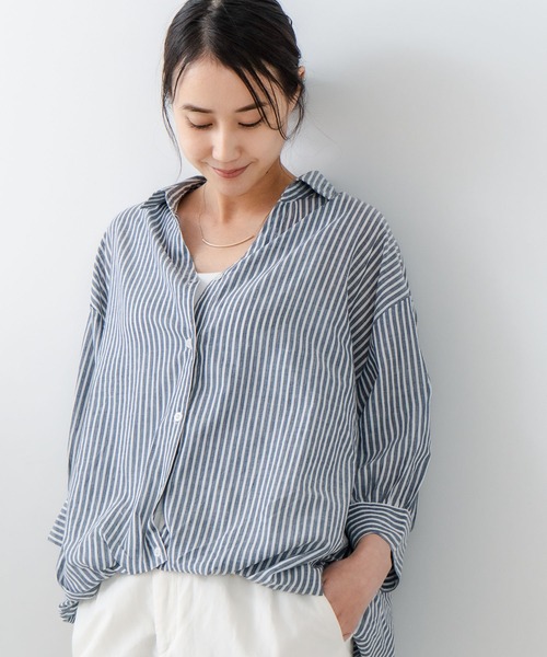 fort point(フォーポイント)の「【fort point/フォートポイント】ストライプスキッパーブラウス(シャツ/ブラウス・レディース・ブルー/ネイビー・MEDIUM)」の4枚目の写真