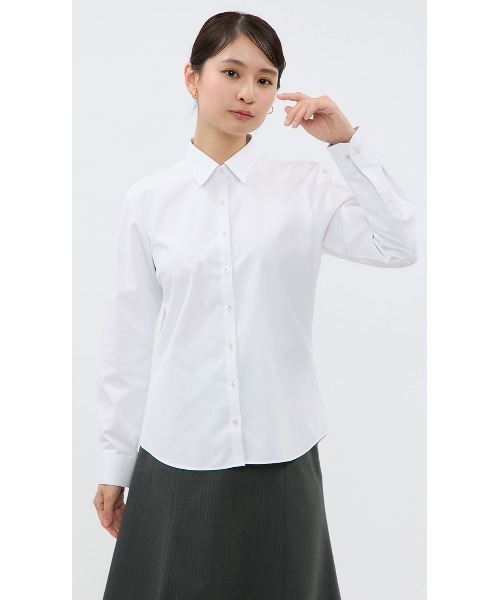 AOYAMA(アオヤマ)の「【透けない白】長袖レギュラーカラーシャツ/白/ホワイト/無地|通勤&オフィス&入卒&セレモニー&オケージョン|形態安定・ストレッチ・UVカット・消臭|(ビジネスシャツ・レディース・ホワイト・7号/15号/21号/11号/9号/13号/5号/17号/19号)」の2枚目の写真