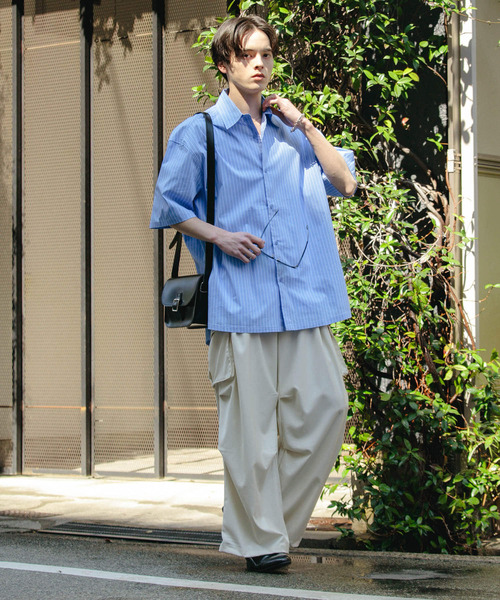 セール】『ユニセックス』ストライプレギュラーカラールーズ