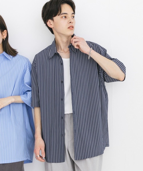 セール】『ユニセックス』ストライプレギュラーカラールーズ