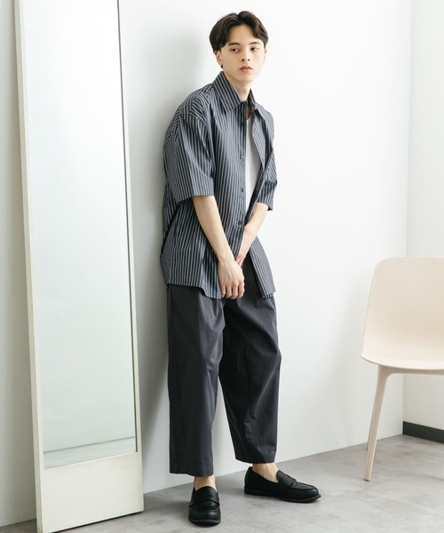 ストライプシャツ セットアップ ユニセックス カジュアル n371 セール】『ユニセックス』ストライプレギュラーカラールーズ