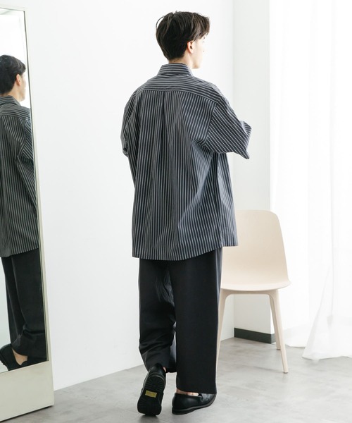 セール】『ユニセックス』ストライプレギュラーカラールーズ
