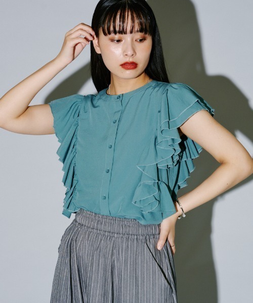 terrace（テラス）の「フリルシルキーブラウス（シャツ/ブラウス・レディース・オフホワイト/ブラック/オレンジ/グリーン・MEDIUM）」の8枚目の写真