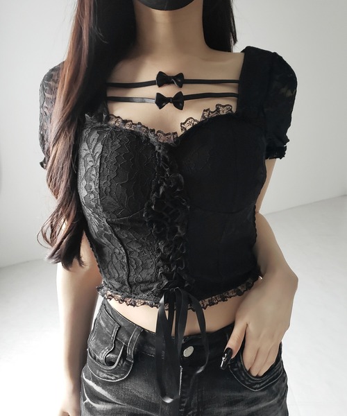 me+em select(ミームセレクト)の「【 2color 】フロントリボンレースアップコルセットブラウス / front ribbon lace-up corset blouse(その他トップス・レディース・ブラック/ホワイト・FREE)」の18枚目の写真